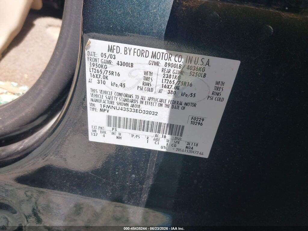 1FMNU43S33ED32032 2003 FORD EXCURSION photo no. 9