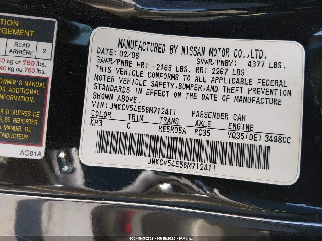 JNKCV54E56M712411 2006 INFINITI G35 photo no. 9