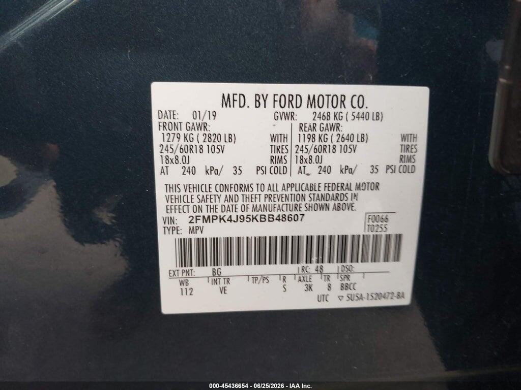 2FMPK4J95KBB48607 2019 FORD EDGE photo no. 9