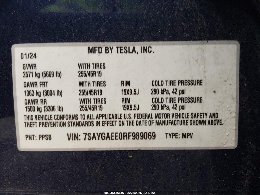 7SAYGAEE0RF989069 2024 TESLA MODEL Y photo no. 9