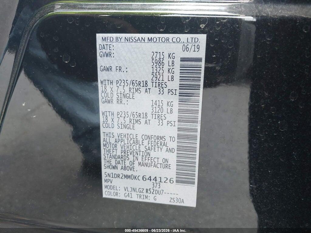 5N1DR2MM0KC644126 2019 NISSAN PATHFINDER photo no. 9