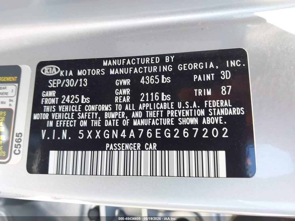 5XXGN4A76EG267202 2014 KIA OPTIMA photo no. 9