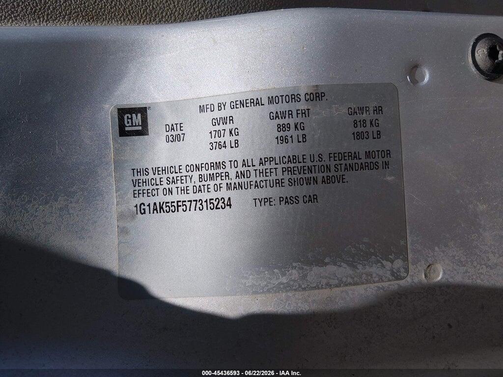 1G1AK55F577315234 2007 CHEVROLET COBALT photo no. 9