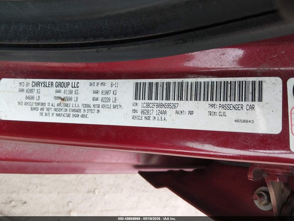1C3BC2FB0BN595267 2011 CHRYSLER 200 photo no. 9
