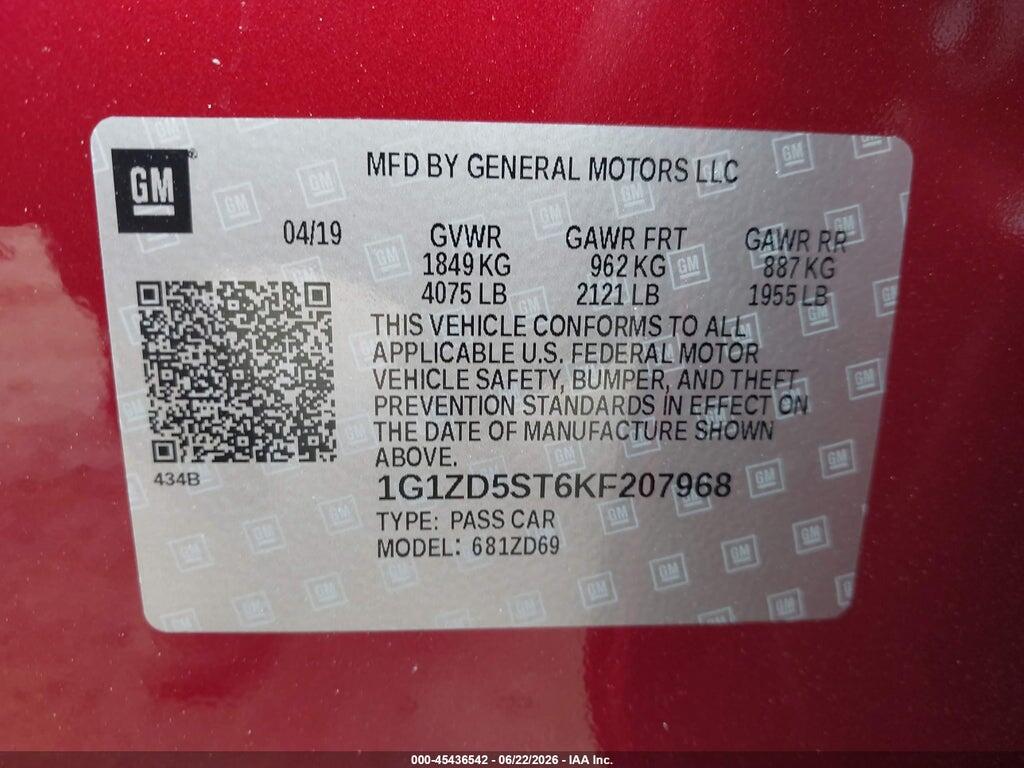 1G1ZD5ST6KF207968 2019 CHEVROLET MALIBU photo no. 9