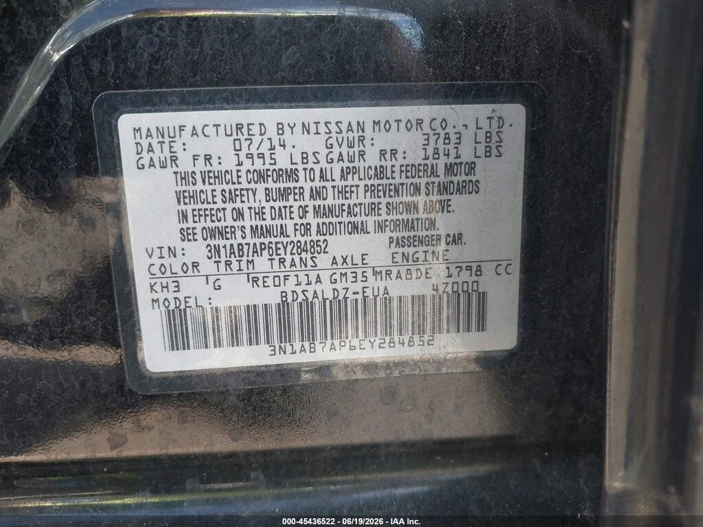 3N1AB7AP6EY284852 2014 NISSAN SENTRA photo no. 9