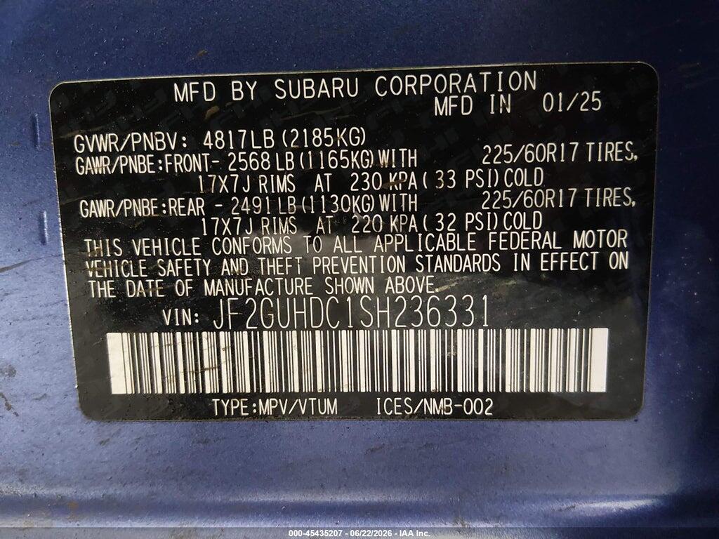 JF2GUHDC1SH236331 2025 SUBARU CROSSTREK photo no. 9