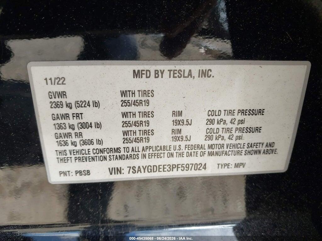 7SAYGDEE3PF597024 2023 TESLA MODEL Y photo no. 9
