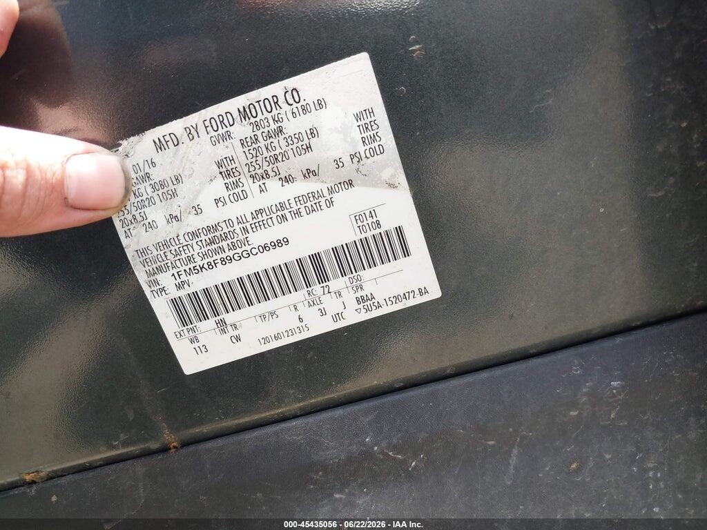 1FM5K8F89GGC06989 2016 FORD EXPLORER photo no. 9