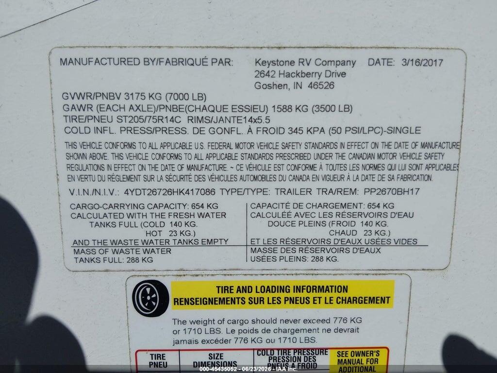 4YDT26726HK417086 2017 KEYSTONE RV OTHER photo no. 9