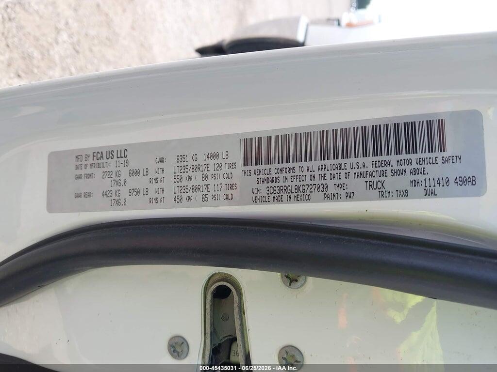 3C63RRGL8KG727030 2019 RAM 3500 photo no. 8
