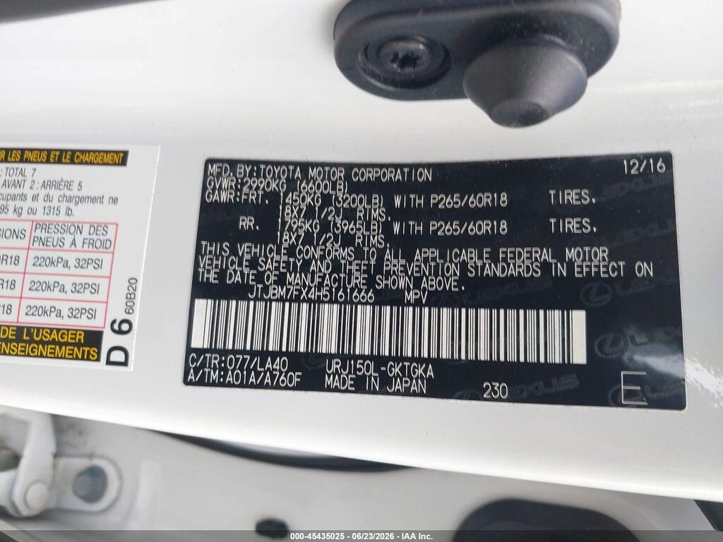 JTJBM7FX4H5161666 2017 LEXUS GX 460 photo no. 9