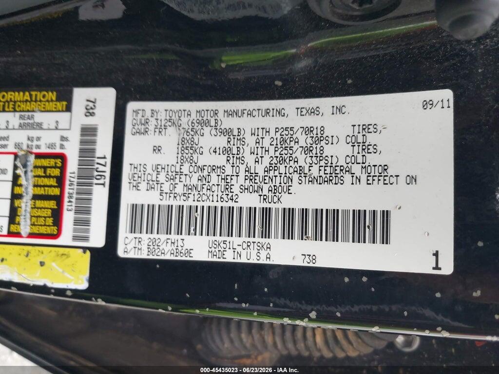 5TFRY5F12CX116342 2012 TOYOTA TUNDRA photo no. 9