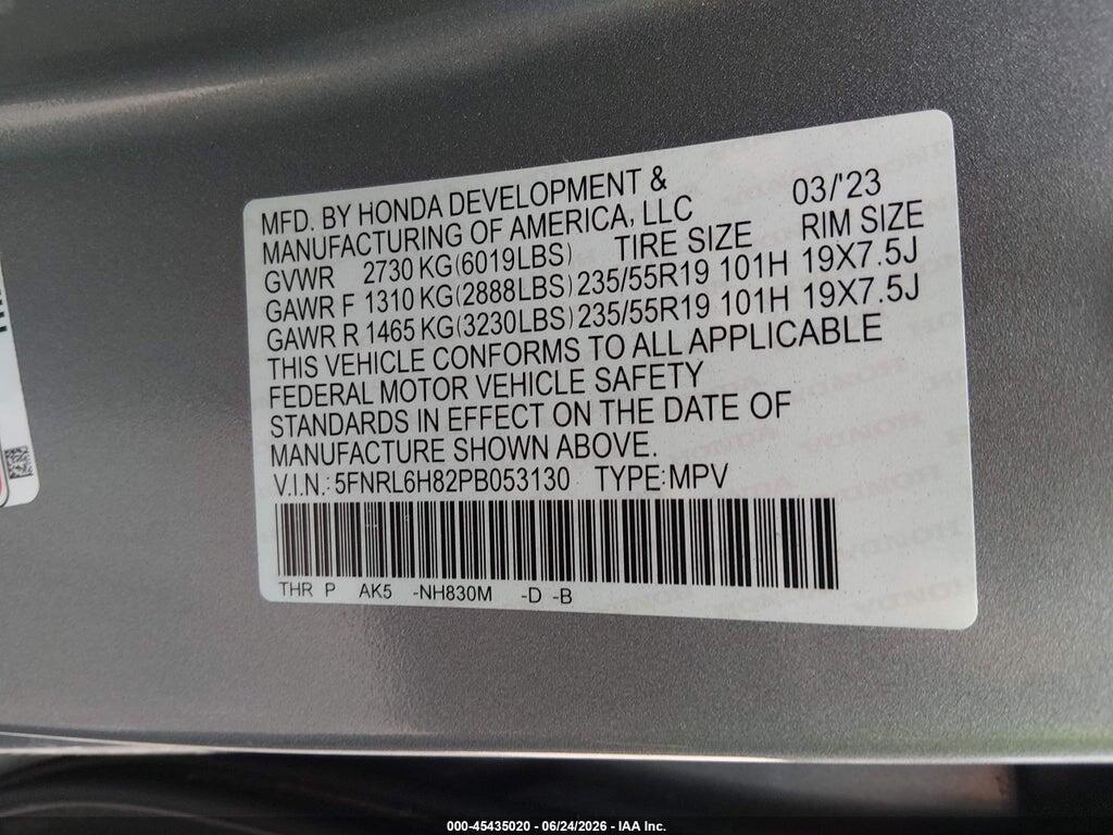 5FNRL6H82PB053130 2023 HONDA ODYSSEY photo no. 9