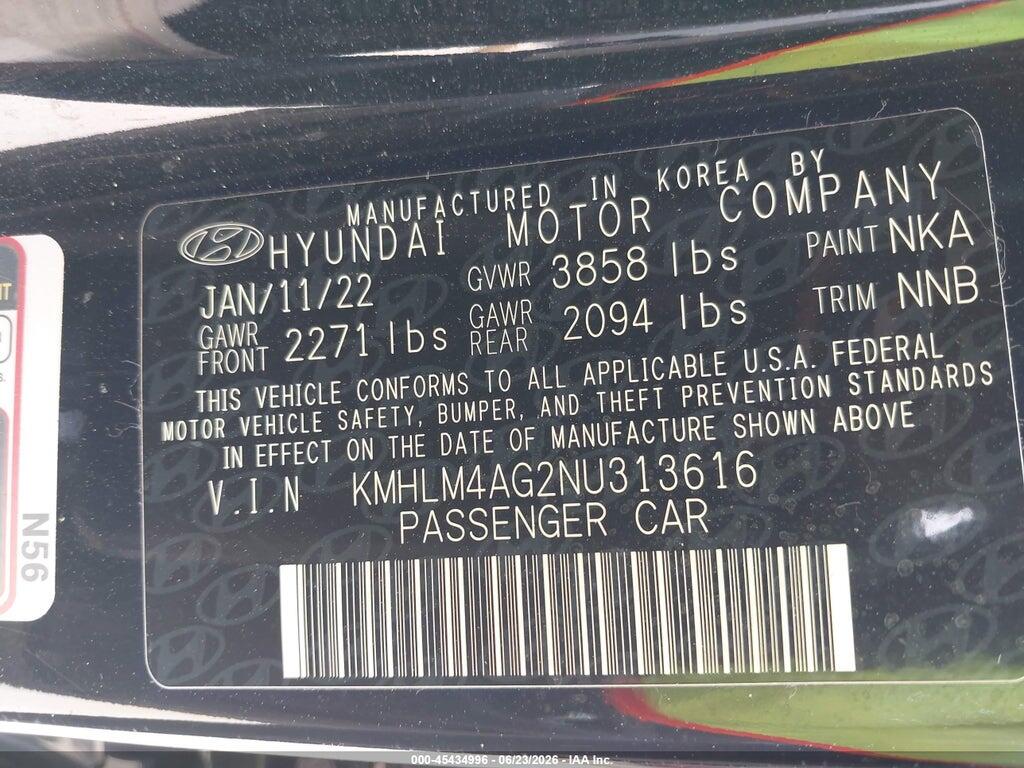 KMHLM4AG2NU313616 2022 HYUNDAI ELANTRA photo no. 9