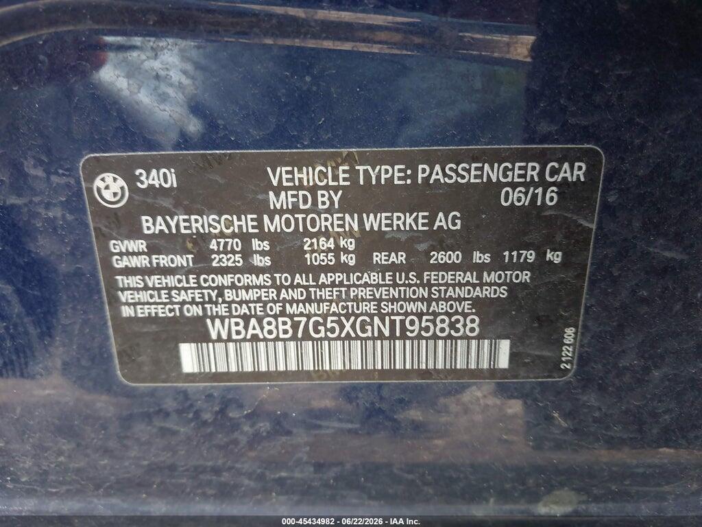 WBA8B7G5XGNT95838 2016 BMW 340I photo no. 9