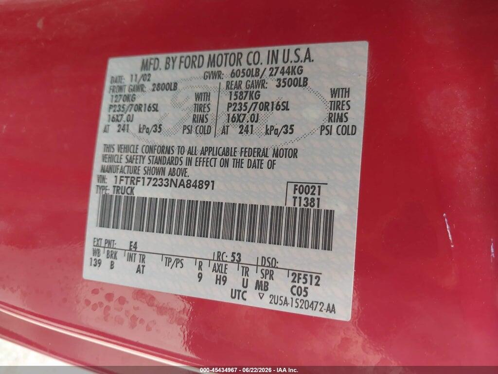 1FTRF17233NA84891 2003 FORD F-150 photo no. 9