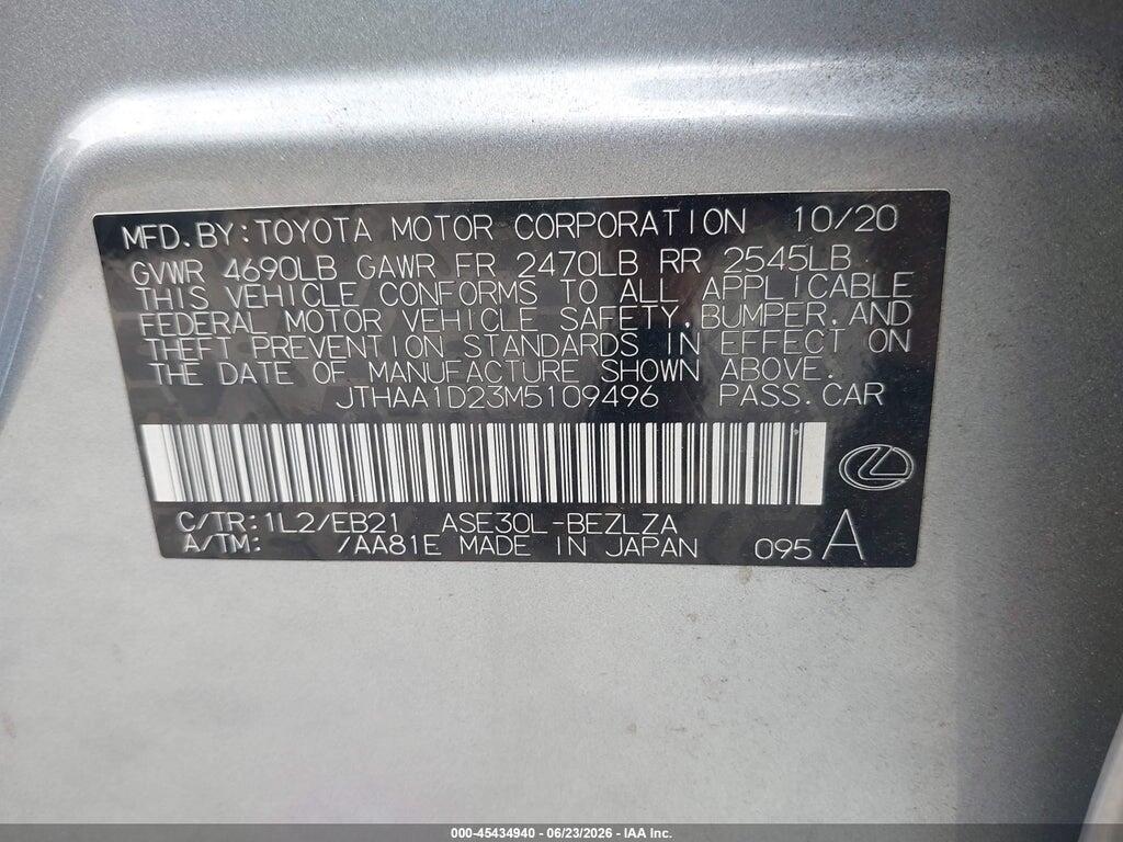 JTHAA1D23M5109496 2021 LEXUS IS 300 photo no. 9