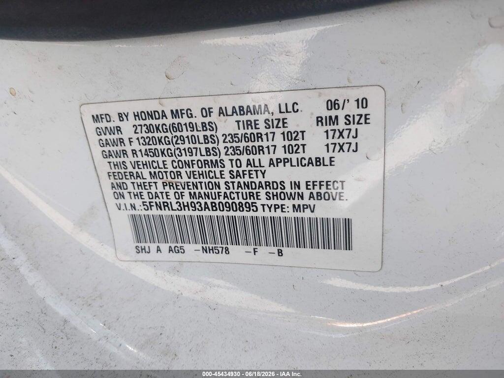 5FNRL3H93AB090895 2010 HONDA ODYSSEY photo no. 9