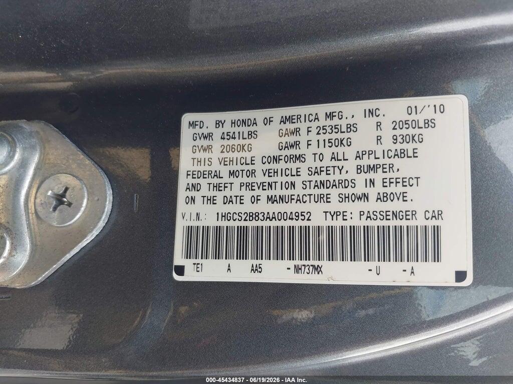 1HGCS2B83AA004952 2010 HONDA ACCORD photo no. 9