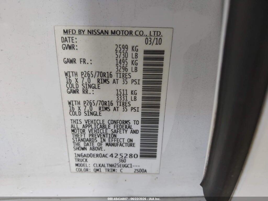 1N6AD0ER0AC425280 2010 NISSAN FRONTIER photo no. 9
