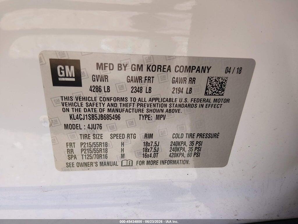 KL4CJ1SB5JB685496 2018 BUICK ENCORE photo no. 9