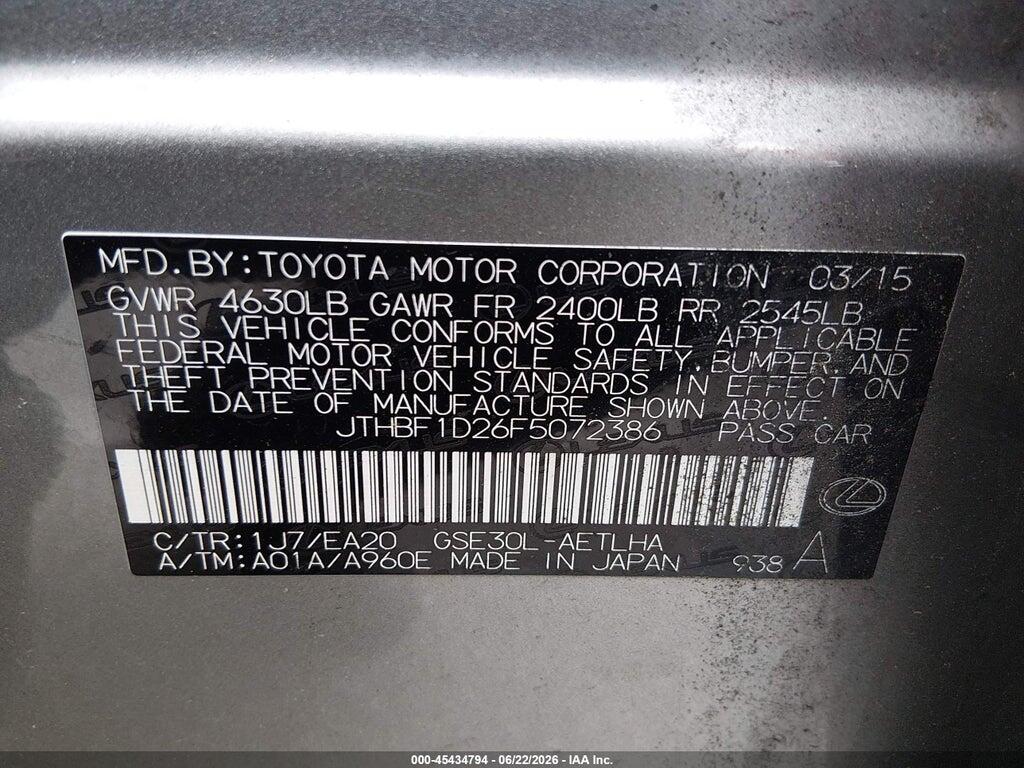 JTHBF1D26F5072386 2015 LEXUS IS 250 photo no. 9