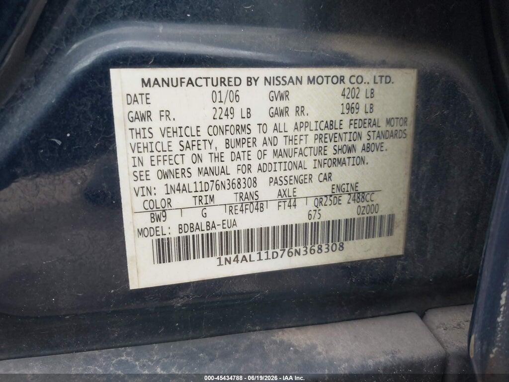 1N4AL11D76N368308 2006 NISSAN ALTIMA photo no. 9