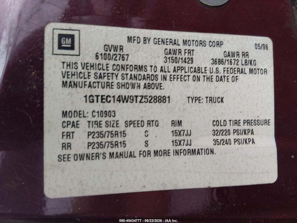 1GTEC14W9TZ528881 1996 GMC SIERRA photo no. 9