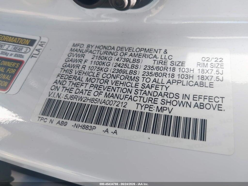 5J6RW2H85NA007212 2022 HONDA CR-V photo no. 9