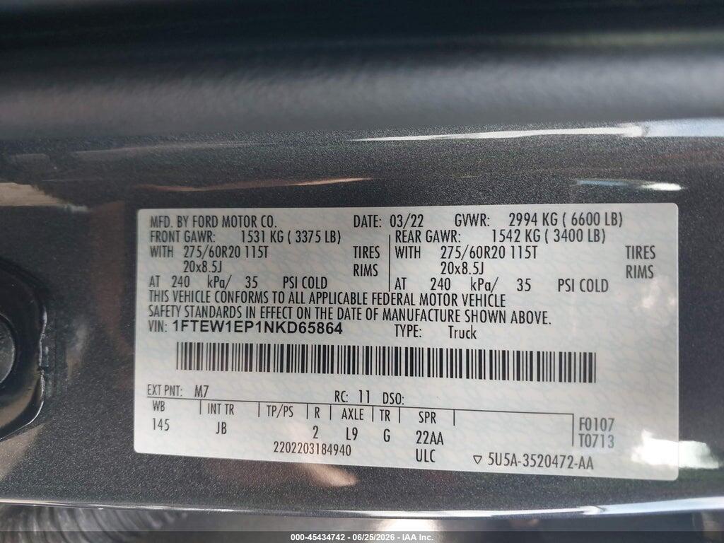 1FTEW1EP1NKD65864 2022 FORD F-150 photo no. 9