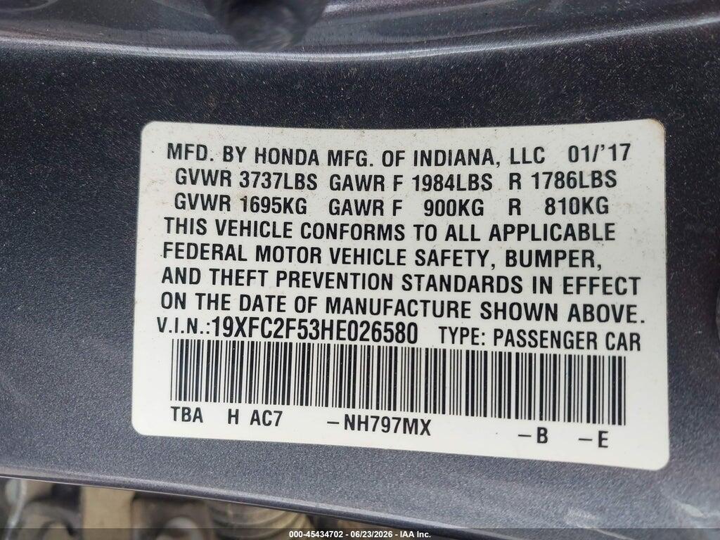 19XFC2F53HE026580 2017 HONDA CIVIC photo no. 9