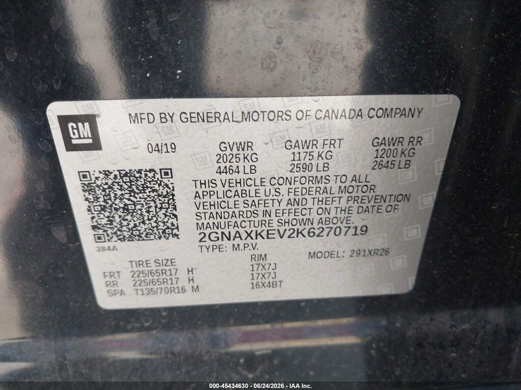 2GNAXKEV2K6270719 2019 CHEVROLET EQUINOX photo no. 9