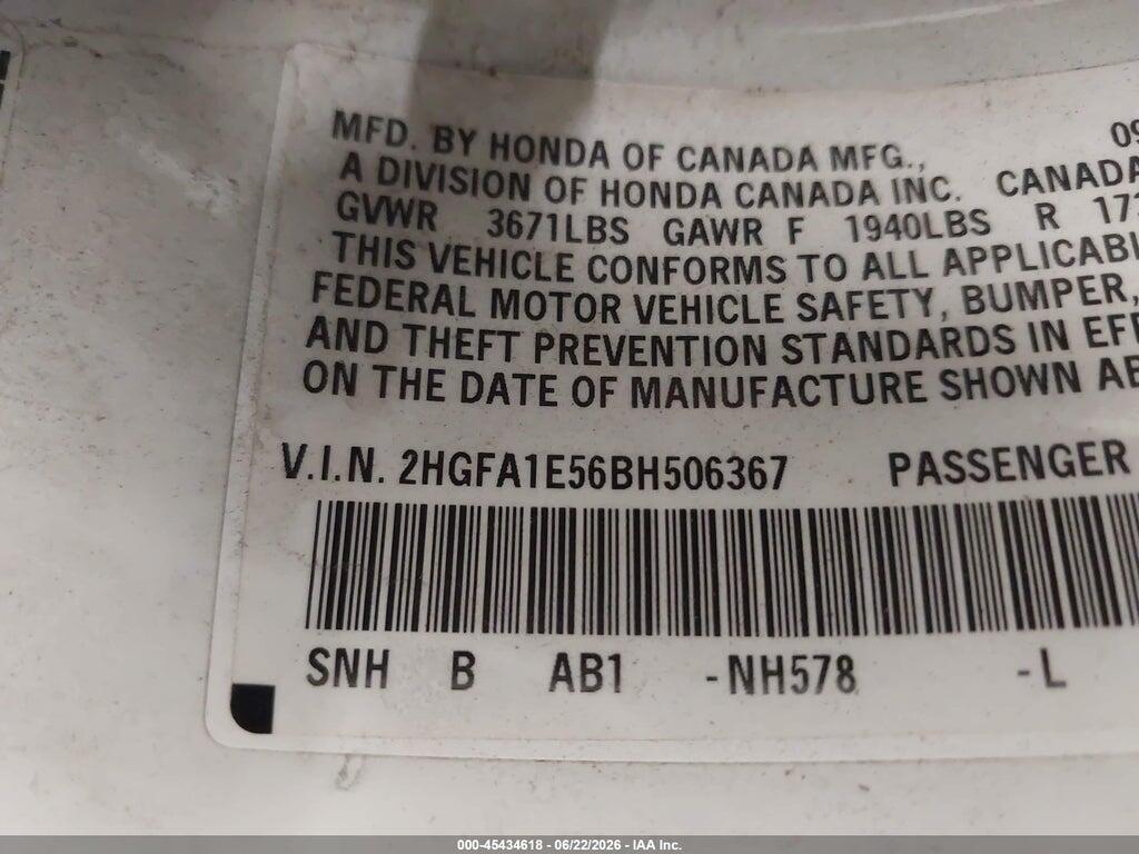 2HGFA1E56BH506367 2011 HONDA CIVIC photo no. 9