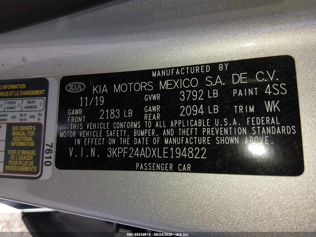3KPF24ADXLE194822 2020 KIA FORTE photo no. 9