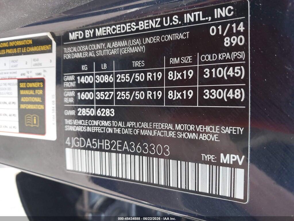 4JGDA5HB2EA363303 2014 MERCEDES-BENZ ML 350 photo no. 9