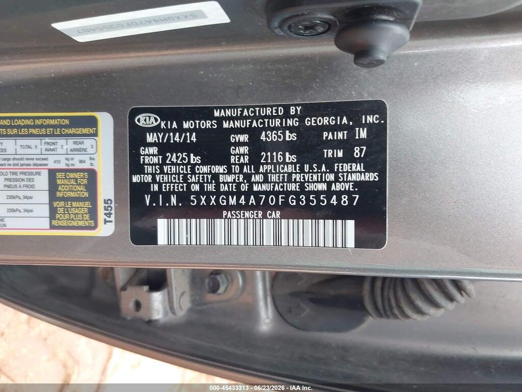 5XXGM4A70FG355487 2015 KIA OPTIMA photo no. 9
