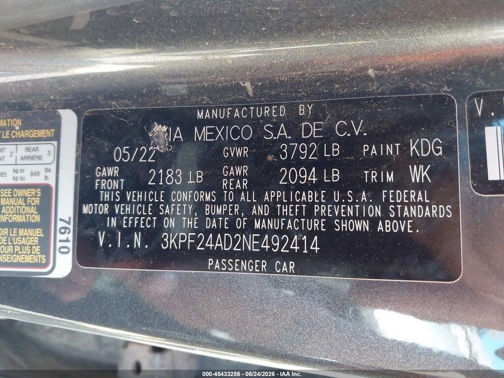 3KPF24AD2NE492414 2022 KIA FORTE photo no. 9