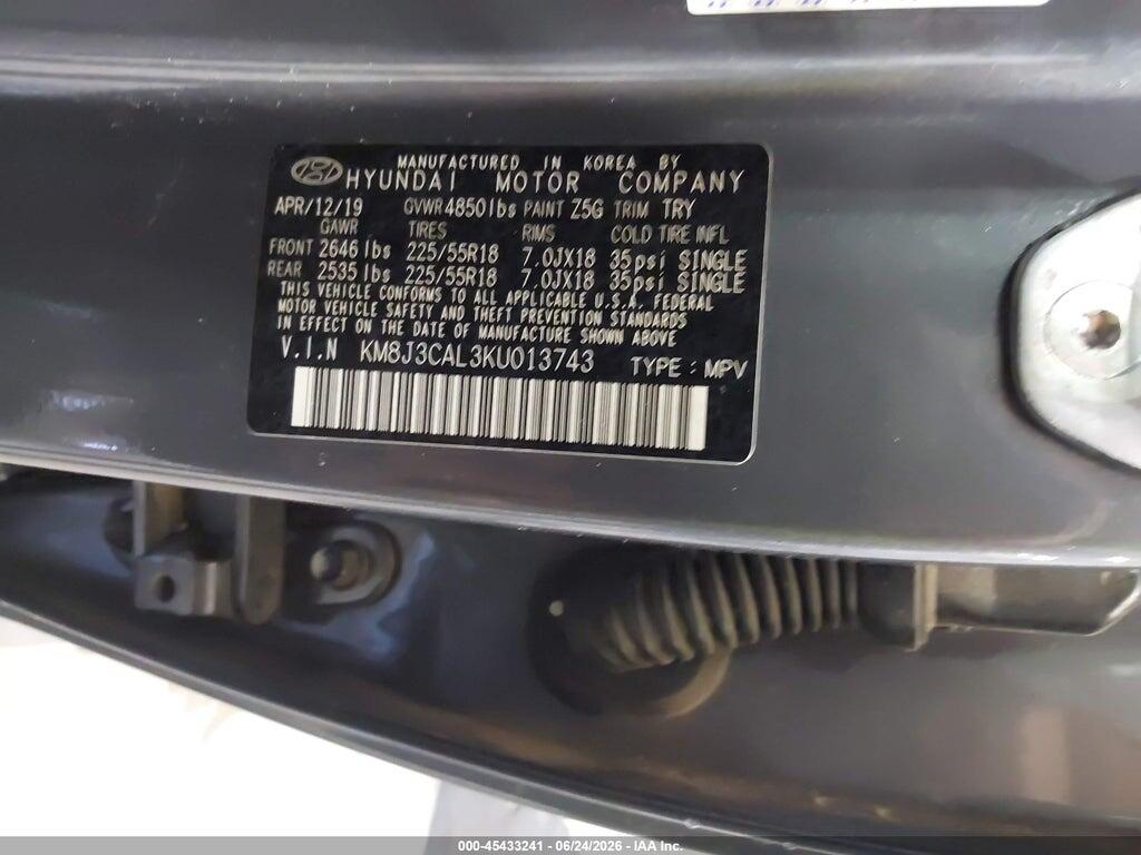 KM8J3CAL3KU013743 2019 HYUNDAI TUCSON photo no. 9