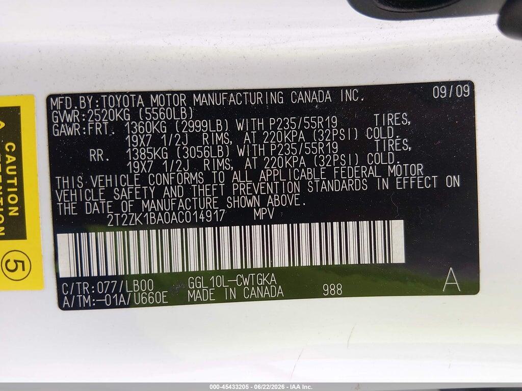 2T2ZK1BA0AC014917 2010 LEXUS RX 350 photo no. 9