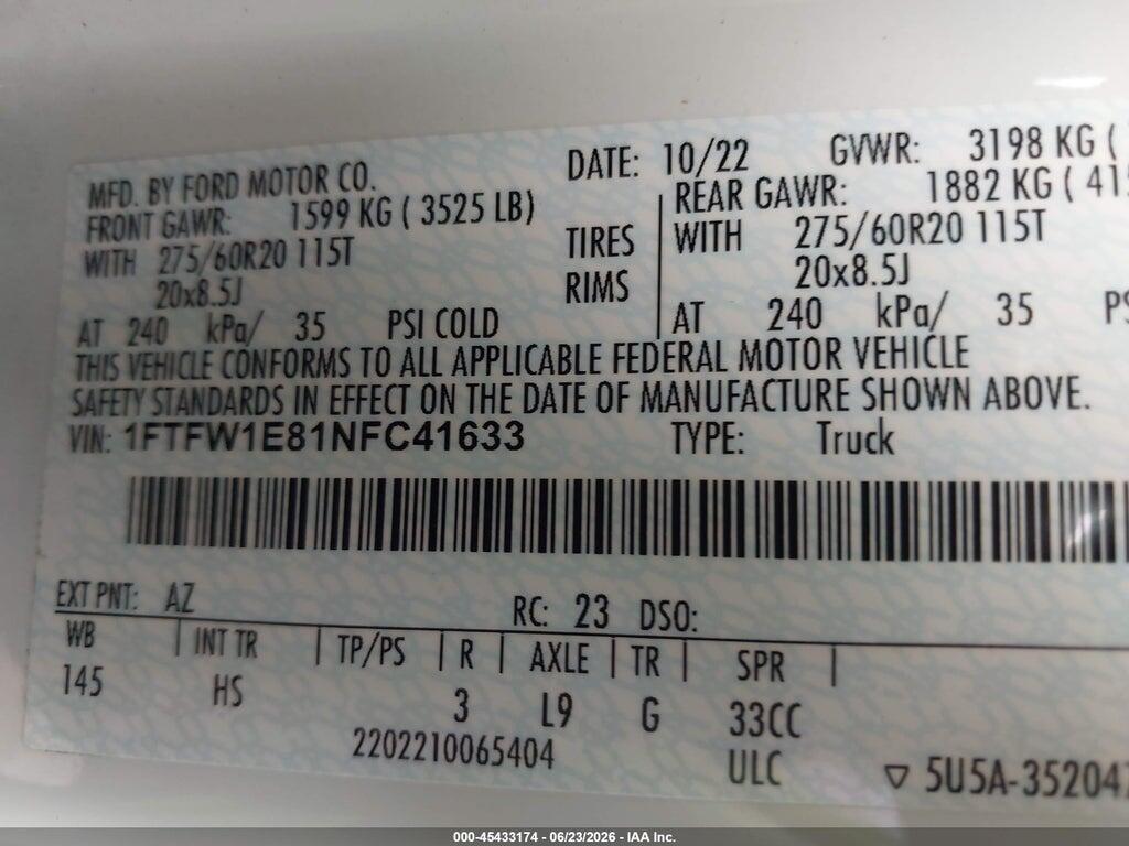 1FTFW1E81NFC41633 2022 FORD F-150 photo no. 9