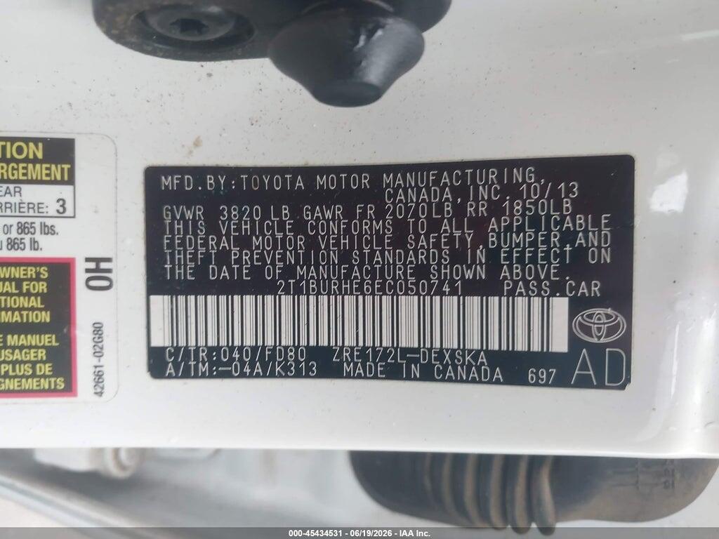 2T1BURHE6EC050741 2014 TOYOTA COROLLA photo no. 9