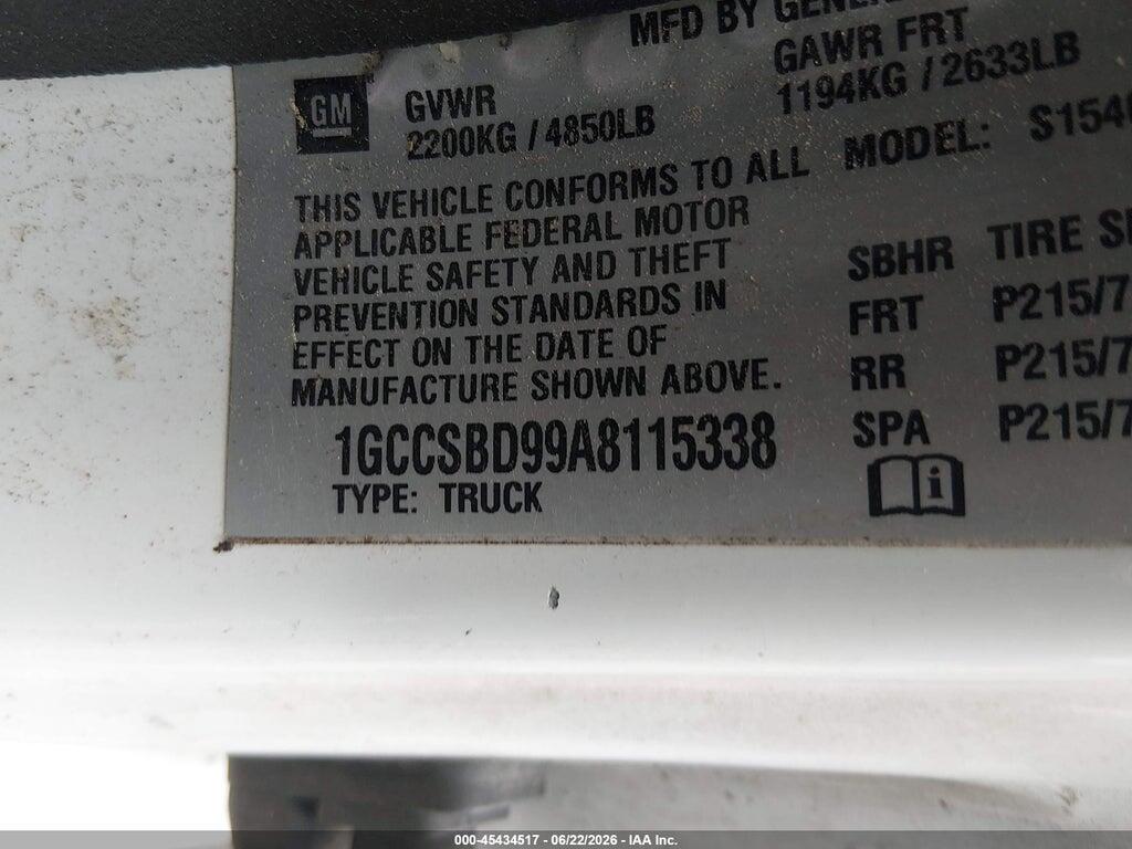 1GCCSBD99A8115338 2010 CHEVROLET COLORADO photo no. 9