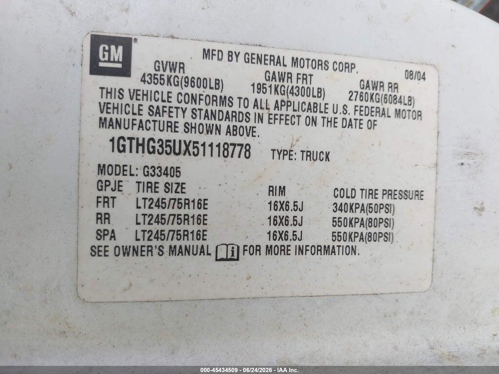 1GTHG35UX51118778 2005 GMC SAVANA photo no. 9