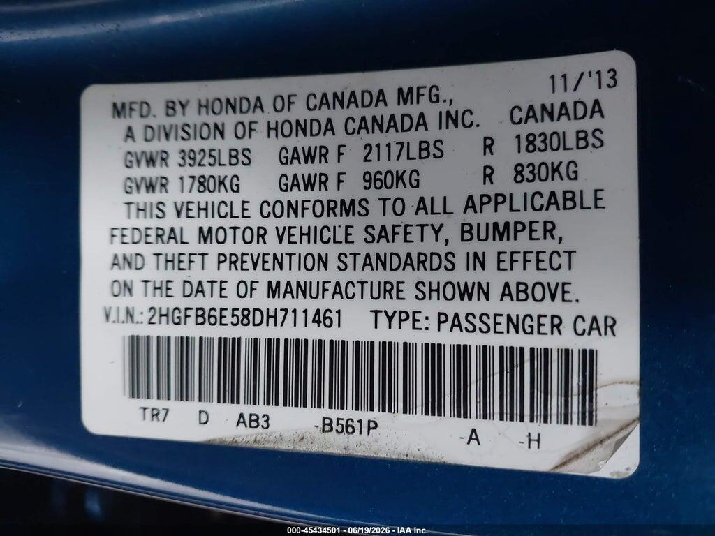 2HGFB6E58DH711461 2013 HONDA CIVIC photo no. 9