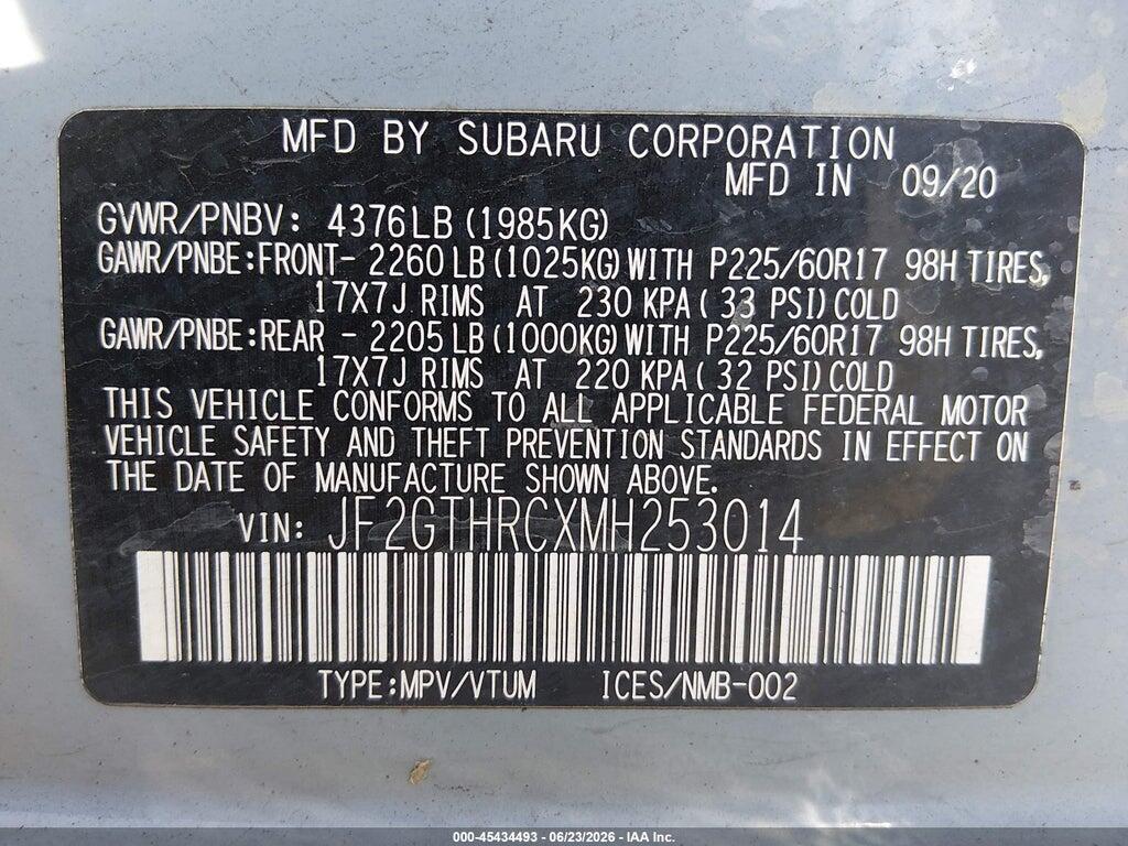 JF2GTHRCXMH253014 2021 SUBARU CROSSTREK photo no. 9