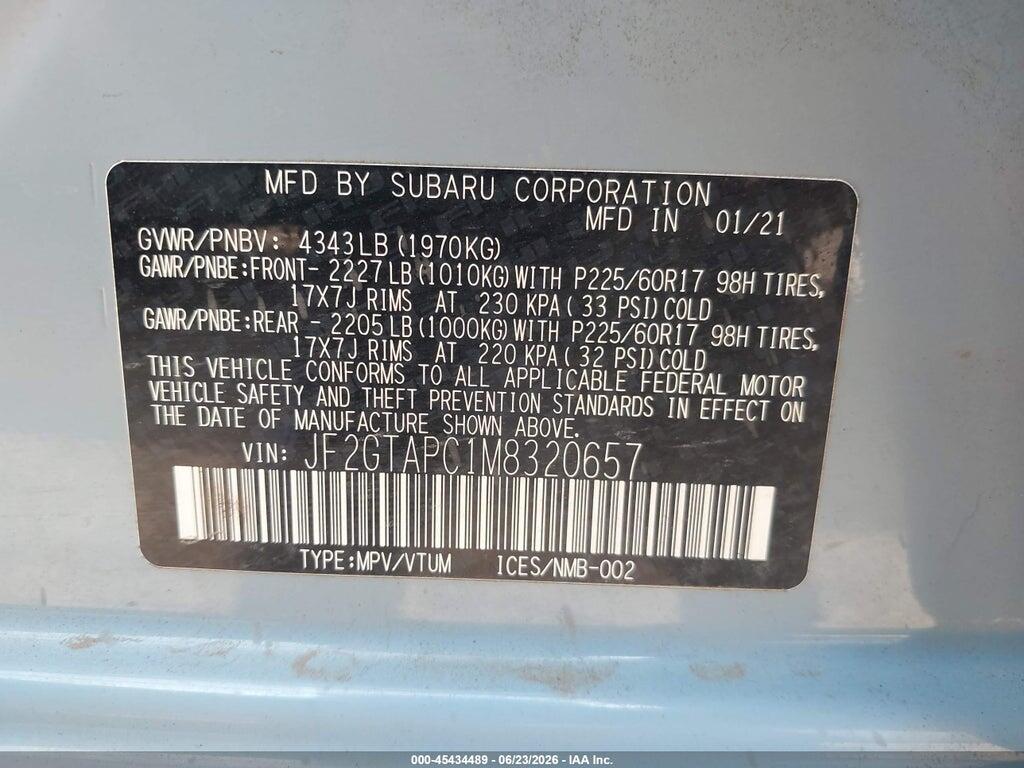 JF2GTAPC1M8320657 2021 SUBARU CROSSTREK photo no. 9