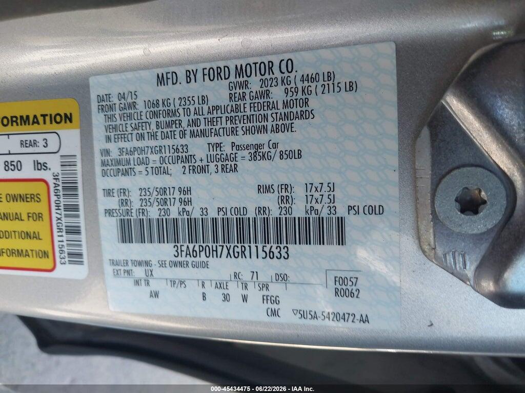 3FA6P0H7XGR115633 2016 FORD FUSION photo no. 9