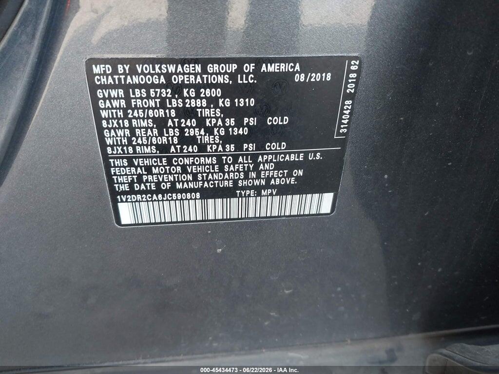 1V2DR2CA6JC590808 2018 VOLKSWAGEN ATLAS photo no. 9