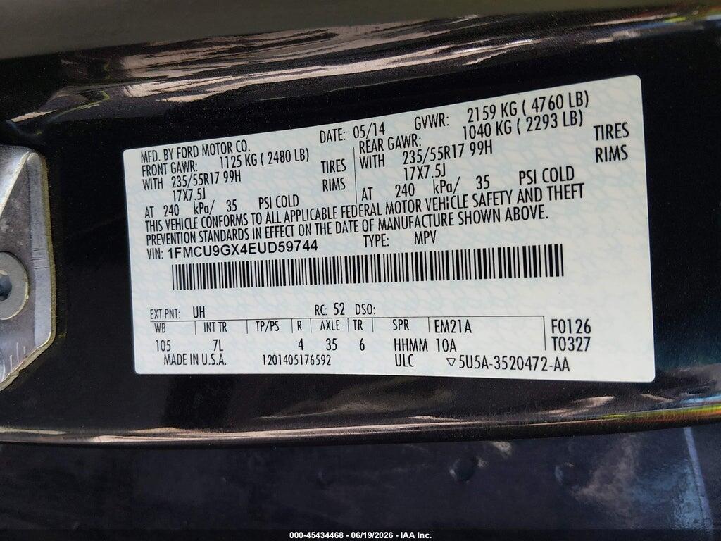 1FMCU9GX4EUD59744 2014 FORD ESCAPE photo no. 9
